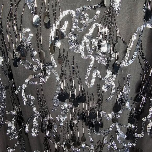 VTG OLEG CASSINI Beaded Silk Long Dress BLACK size 10 Maxi Flapper Great Gatsby - Picture 8 of 13